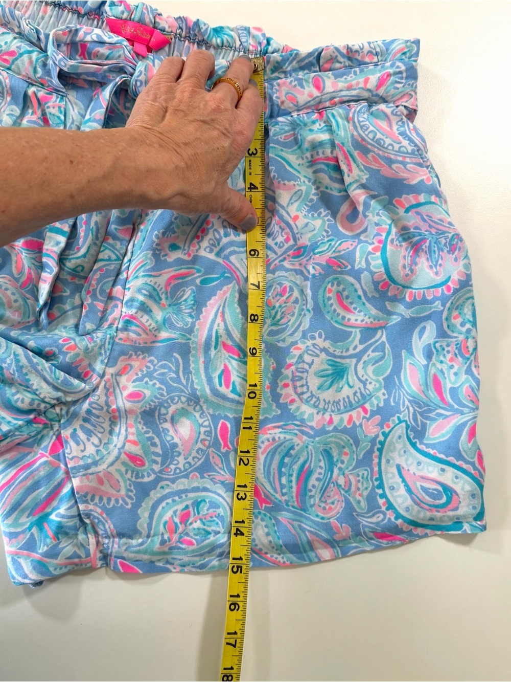 Lilly Pulitzer Kothmale Sri Lanka Paisley Paperbag Waist Tie Front Shorts Size L - Picture 16 of 16